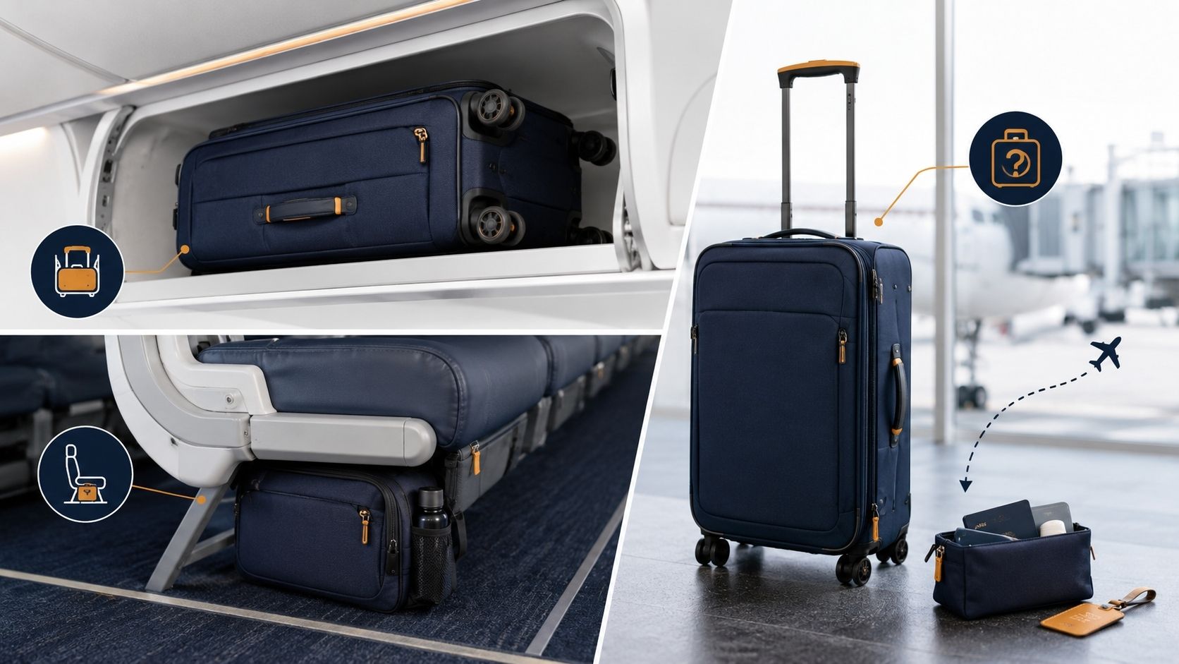 Where does carry-on luggage fit during air transit?