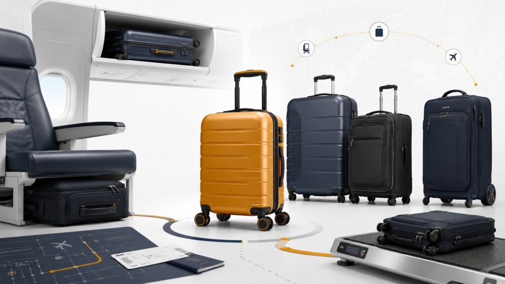 What Classifies Suitcases Through Transit Placement, Shell Format, and Wheel Mobility?